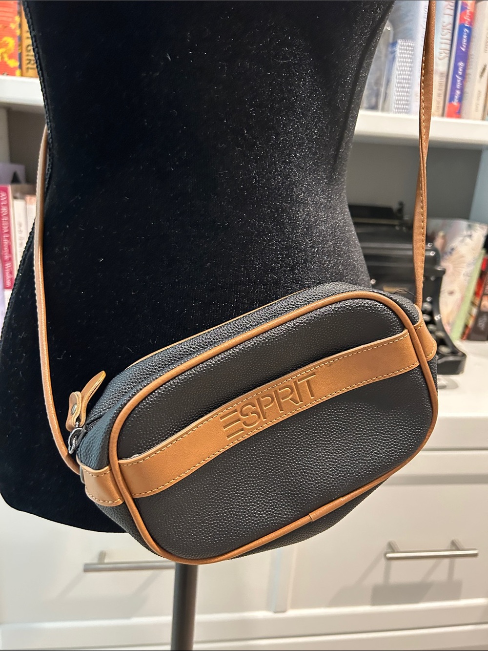 Esprit Black and Tan Pebbled Crossbody Bag